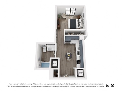 Floor plan for studio, 1 bath, 466 sqft